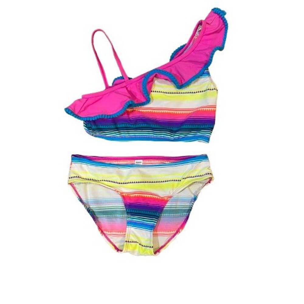 Girl's Large Bikini Swimsuit 2 Piece Joe Boxer Colorful w/ Ruffle